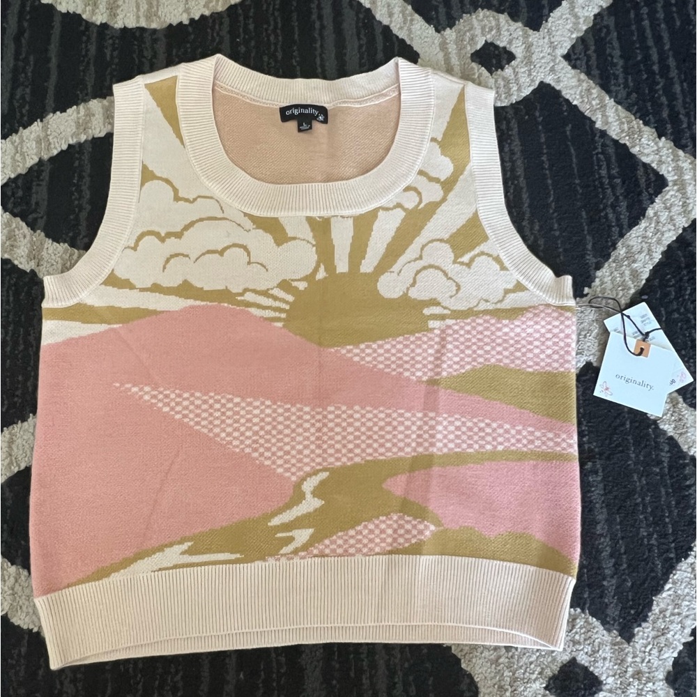 Dry Goods-Crop Sweater Sleeveless Preppy Tank Top Ivory-Brown